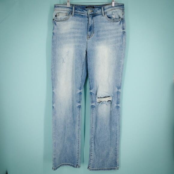 Judy Blue Size 15 32 Rory Mid Rise Straight Leg Distressed Knee Denim Jeans - Picture 1 of 8